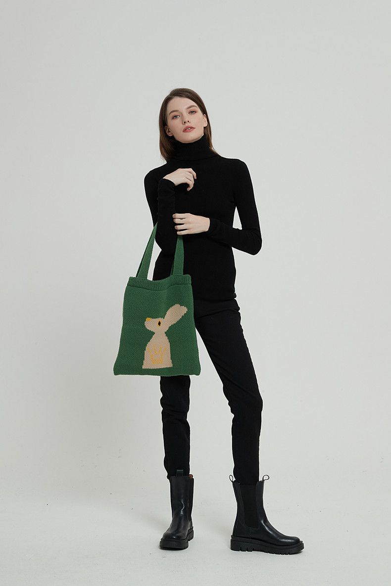 Unisex Knitted bag Rabbit Woven women's shoulder bag lazy casual bag_voghion.com