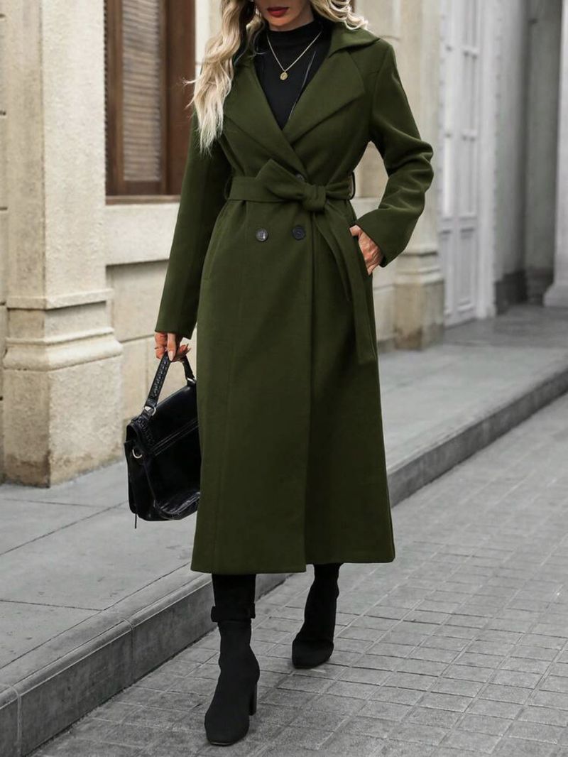 Nuovo stile, trench doppiopetto lungo da donna, con revers in lana e lacci_voghion.com