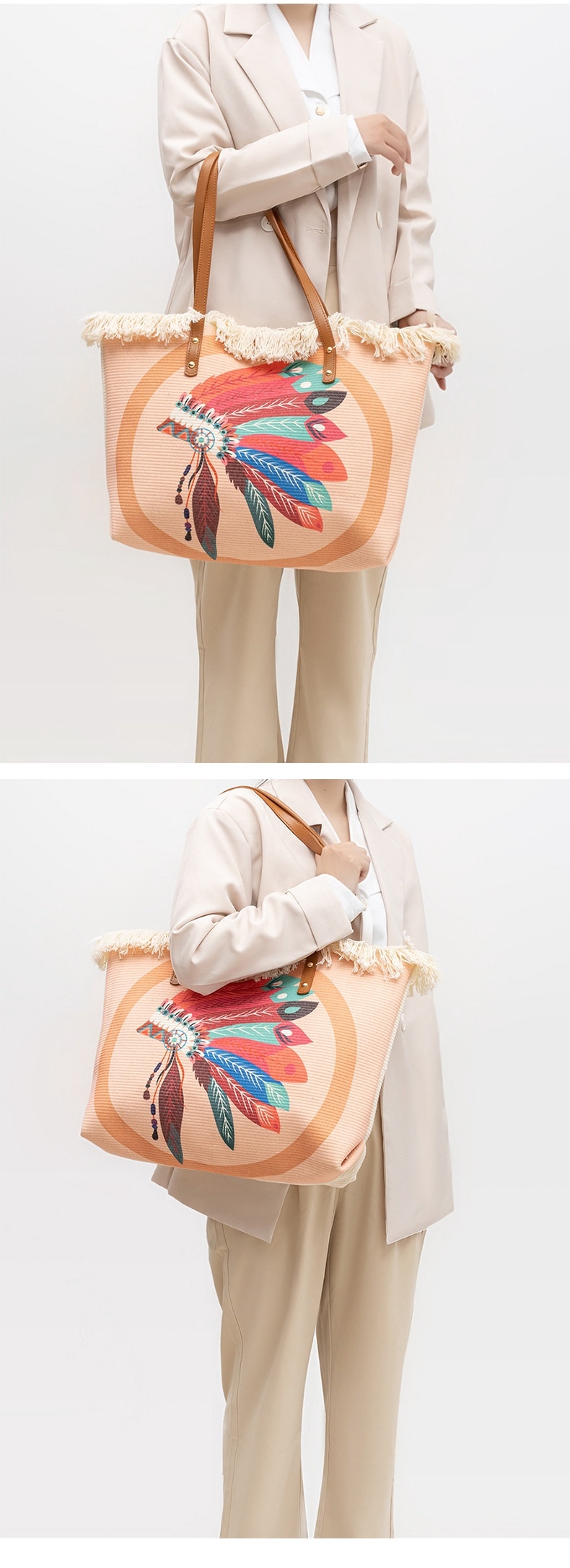 Bohemian ethnic style canvas commuting shoulder niche design, large capacity bag, women's bag_voghion.com