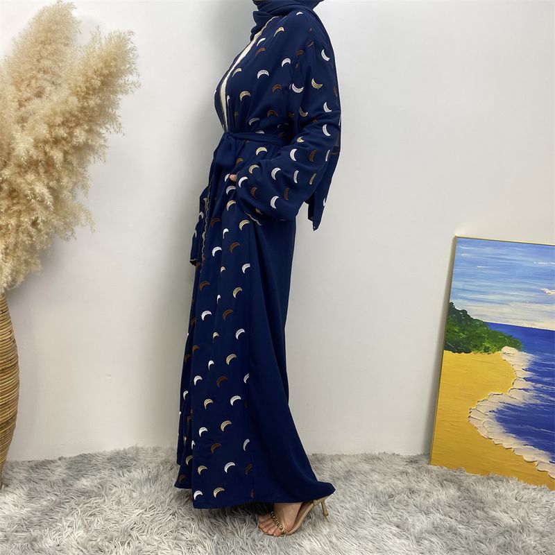 Yeni Müslüman Elbiseler İslami Giyim Ay Nakışlı Bornoz ve Şifon Eşarp Ramazan Dubai Lüks Abaya Kadınlar İçin Fas Kaftanlar_voghion.com