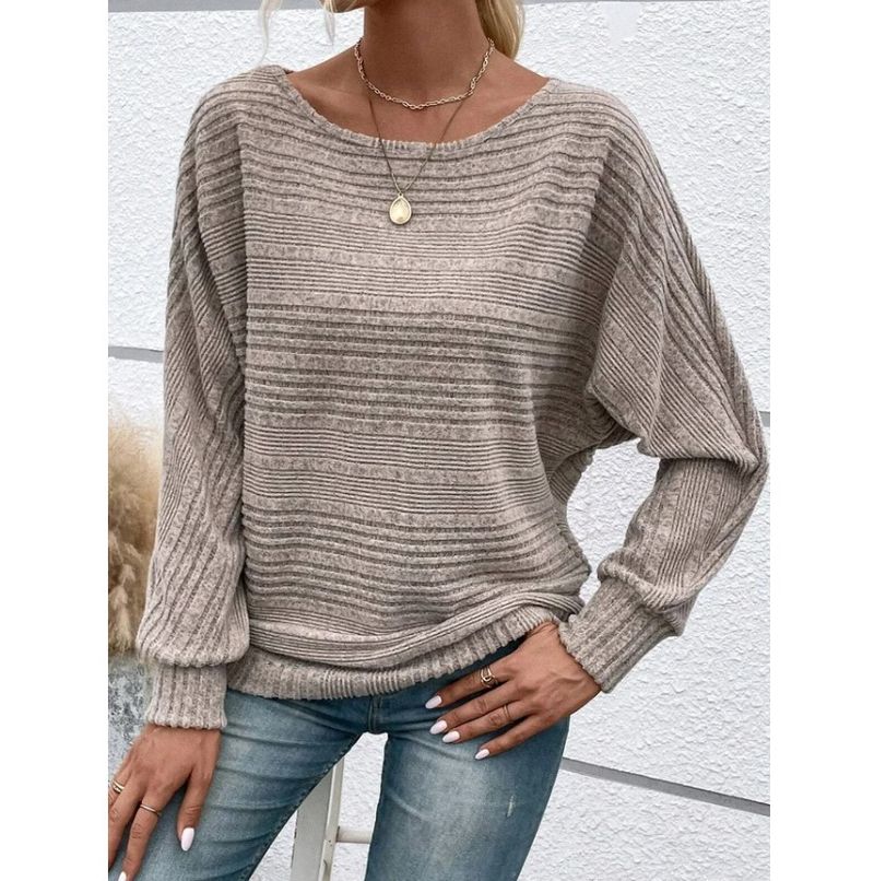 Autumn And Winter New Comfortable Casual Solid Color Long Sleeved Round Neck Patchwork Pullover Top T-shirt For Women_voghion.com