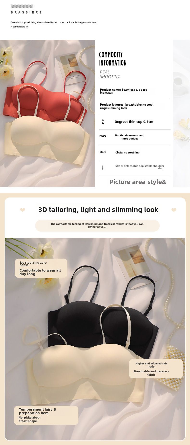 Summer Thin Anti-slip Tube-type Chest Wrapping Underwear Women's Big Chest Small Chest Gathering Strapless No-Mark Bra_voghion.com