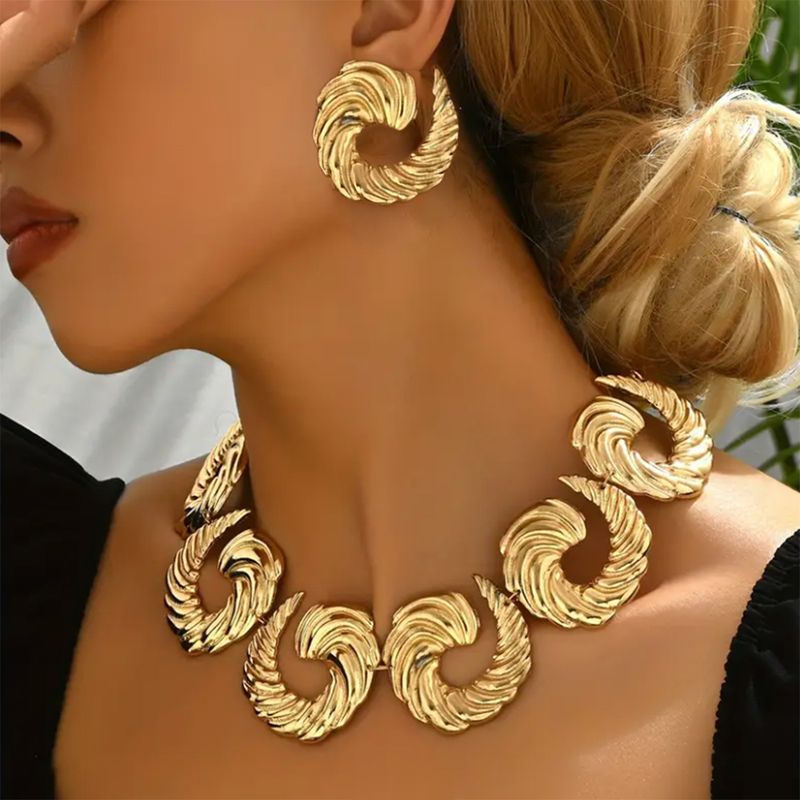 Schmucksets Halsketten-Ohrring-Set Ring-Armband-Set 3-teiliges Spiral-Halsketten-Ohrring-Set im Urlaubsstil Geeignet für den Alltag und Partyanlässe für Frauen_voghion.com