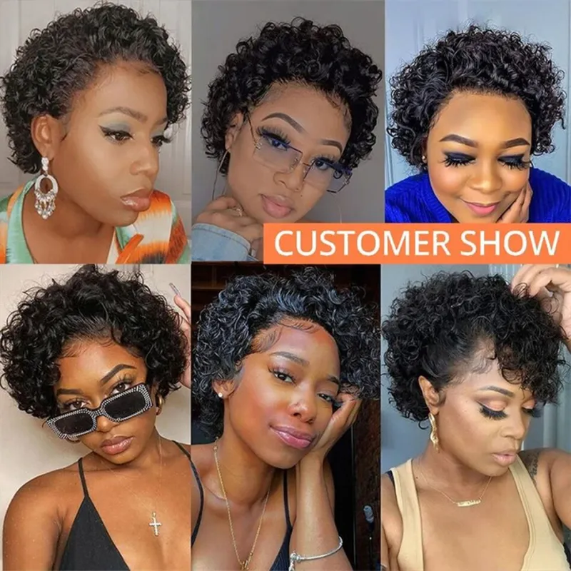 Parrucche peruviane corte con capelli umani e onde d'acqua per le donne Destiny Deep Curly 13X1 in pizzo in saldo_voghion.com