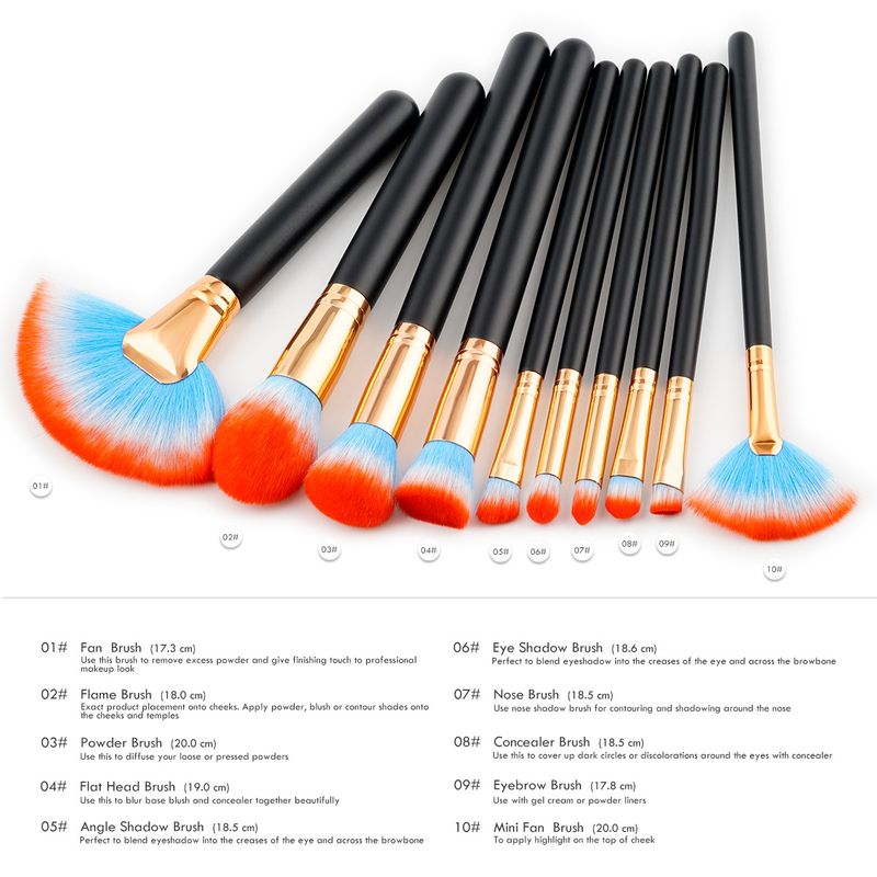 10 pcs makeup brushes makeup tools set large fan brush wooden handle (7 colors in total GUJHUI_voghion.com