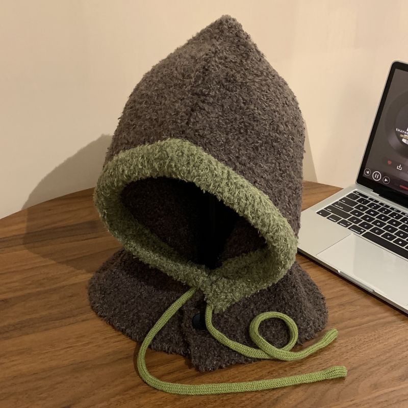 Cappello Baraclava per ragazze, ampio e largo, con circonferenza della testa ampia, con contrasto di colore, lavorato a maglia, sciarpa, tutto in uno_voghion.com