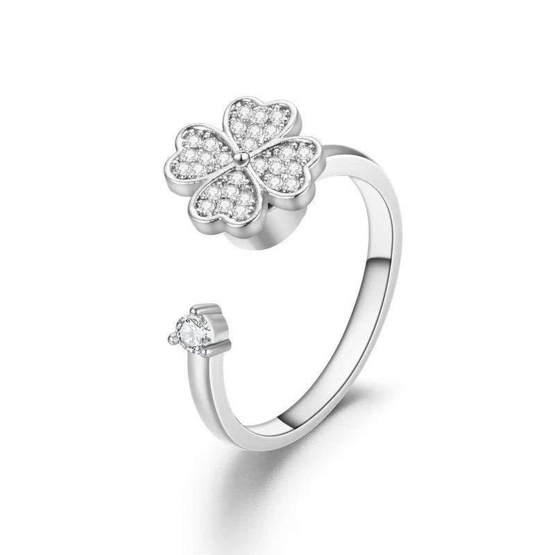 Rotating Engraving Adjustable Anxiety Open Stress Relief Zircon Ring For Women_voghion.com