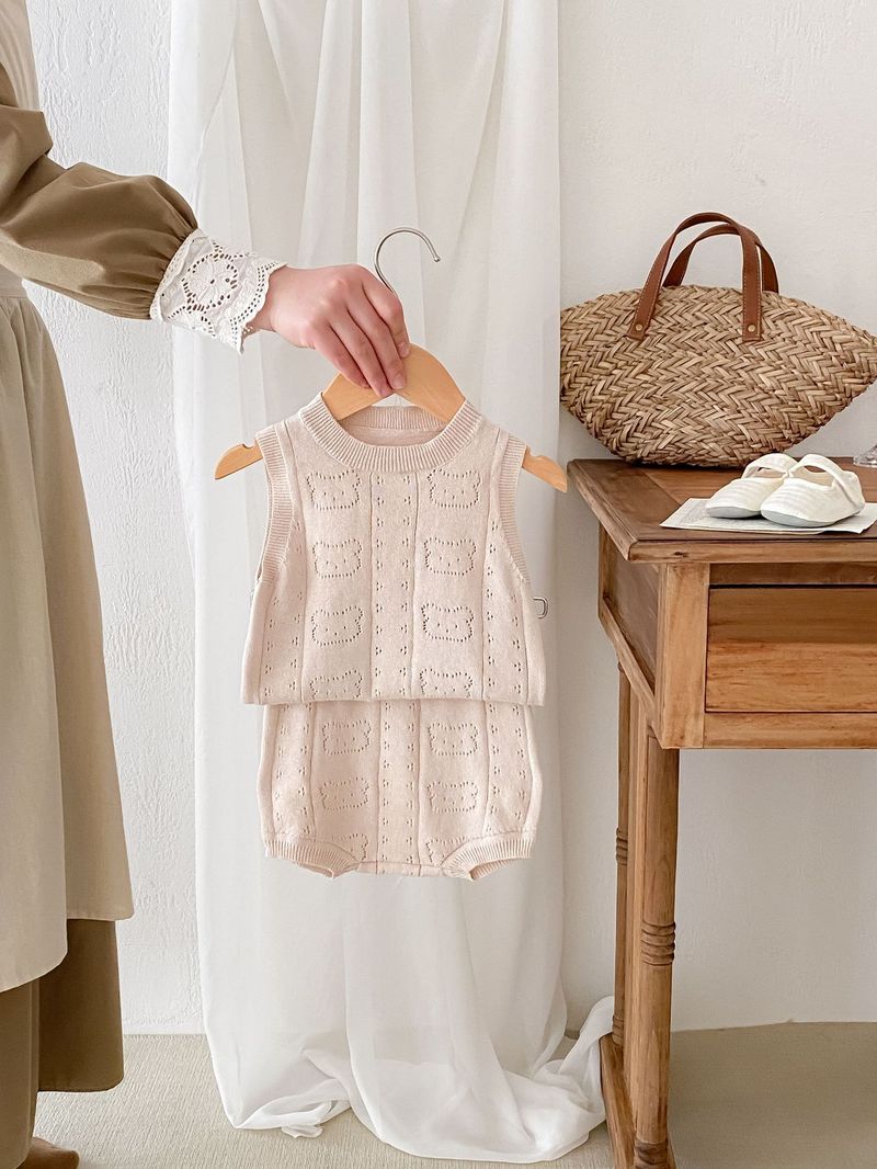 Instagram vasaras apģērbs korejiešu mazuļu adīts džemperis rietumu stila rotaļu lācīša veste + lielas PP bikses komplektā_voghion.com