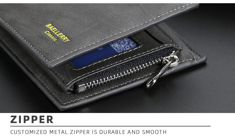 Baellerry portemonnee heren korte versie met meerdere kaartvakken, rijbewijs portemonnee, modieuze horizontale portemonnee met ritssluiting_voghion.com