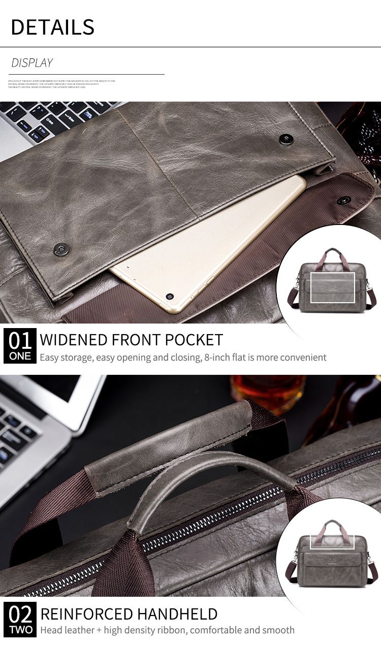 Borsa da lavoro in vera pelle da uomo alla moda, in pelle bovina, con tracolla per computer portatile e primo strato di pelle bovina_voghion.com