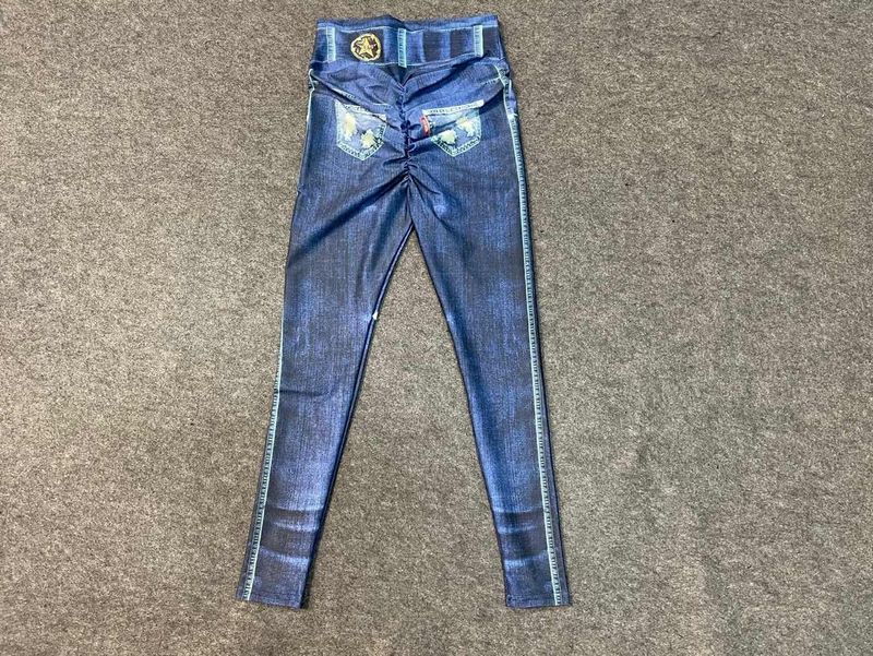 Women's Clothing digital printed denim blue tight-fitting high-elastic quick-drying yoga pants sports running tight fitness pants for women_voghion.com