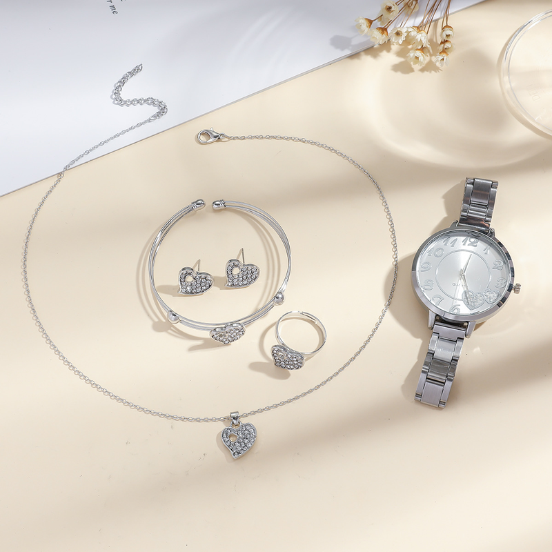 5 teile/satz Damen Sommer Neue Mode Frische Persönlichkeit Stahl Band Quarzuhr Set_voghion.com