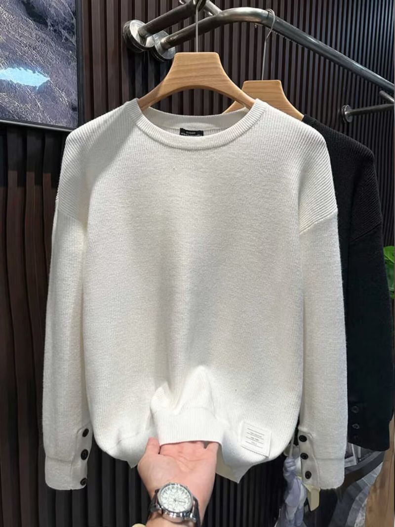 Herrenbekleidung Herbst und Winter Neue Knöpfe Langarmpullover Herren Einfarbiges Innenhemd Warmer Trend_voghion.com