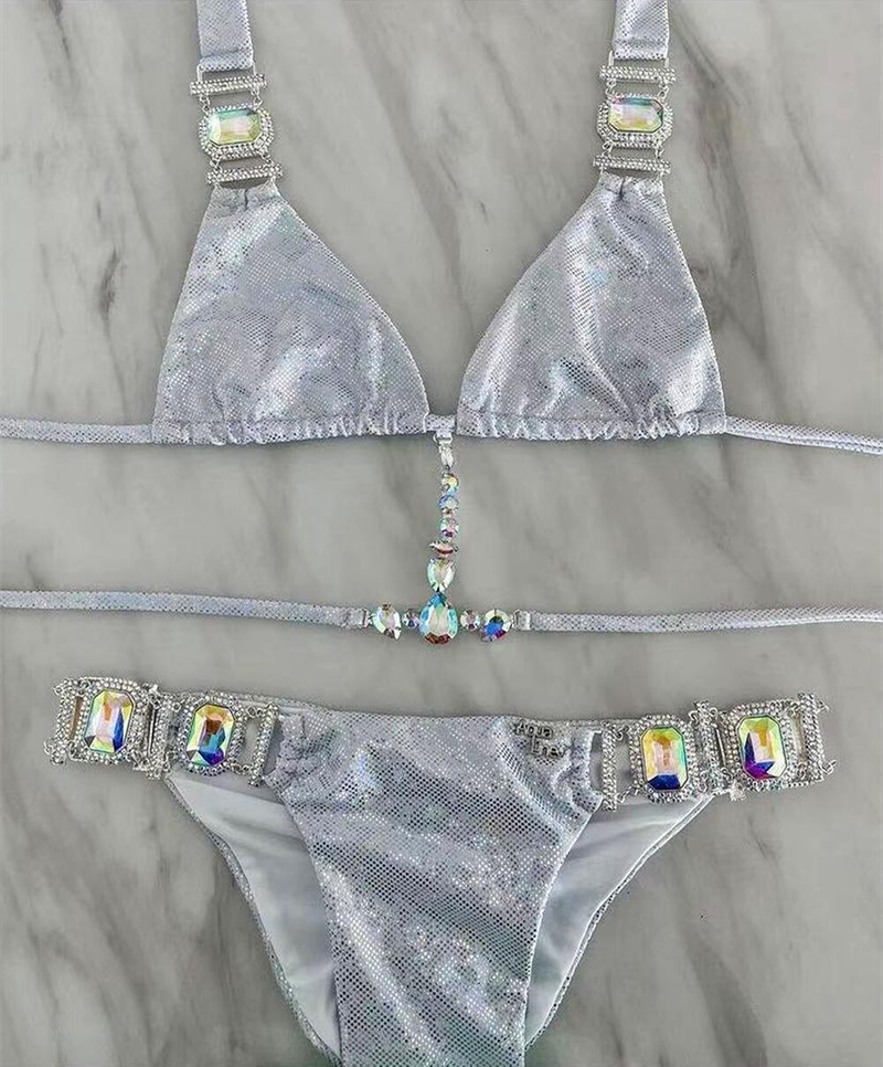 Traje de baño bikini con cuello halter y tiras, traje de baño sexy con diamantes de cristal bronceados brillantes_voghion.com