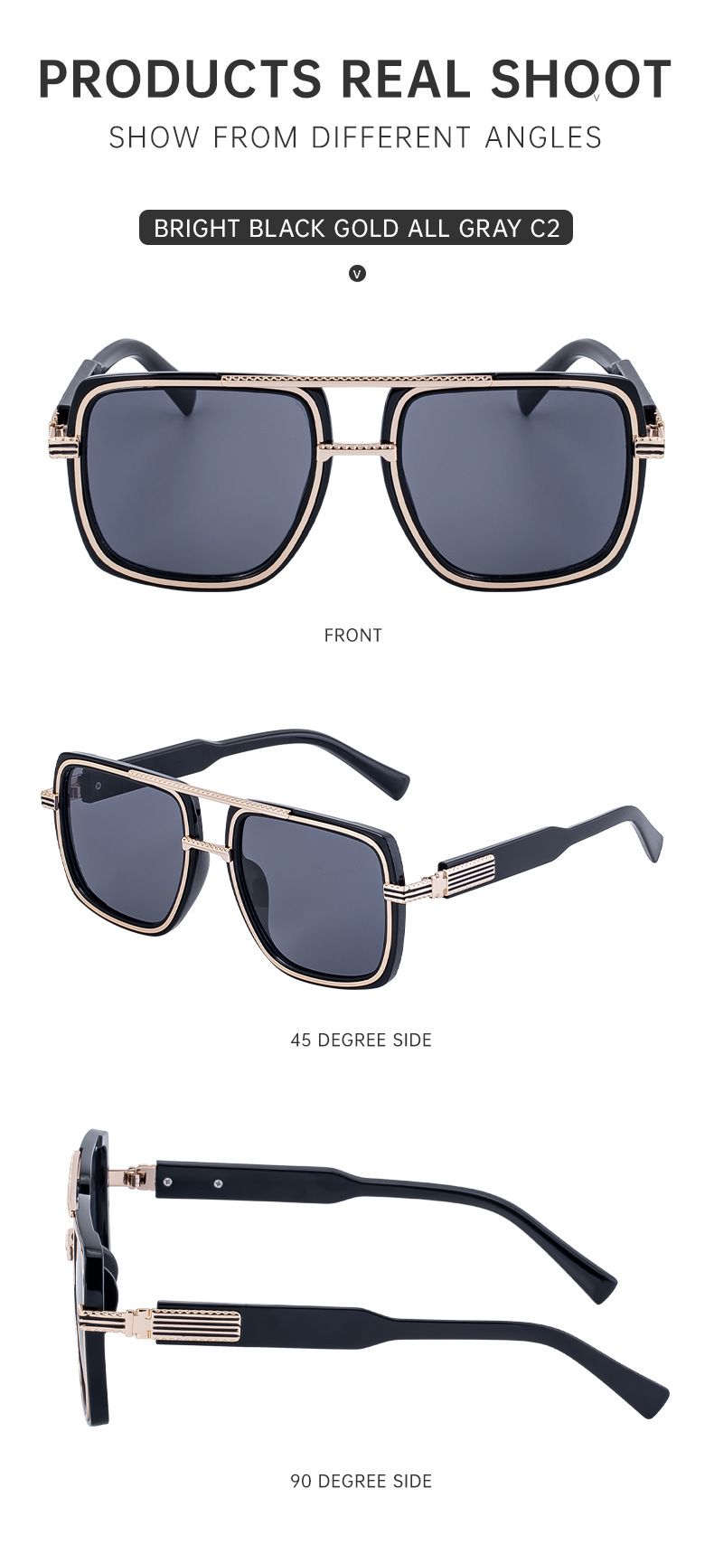 Occhiali da sole da uomo con montatura quadrata grande, occhiali da sole da uomo con protezione solare di alta qualità_voghion.com