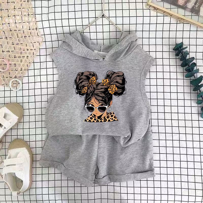 Children's Clothing 2025 New Girls Shorts Suit Hooded Two Piece Korean Style Fashion Cartoon Vest Trend_voghion.com