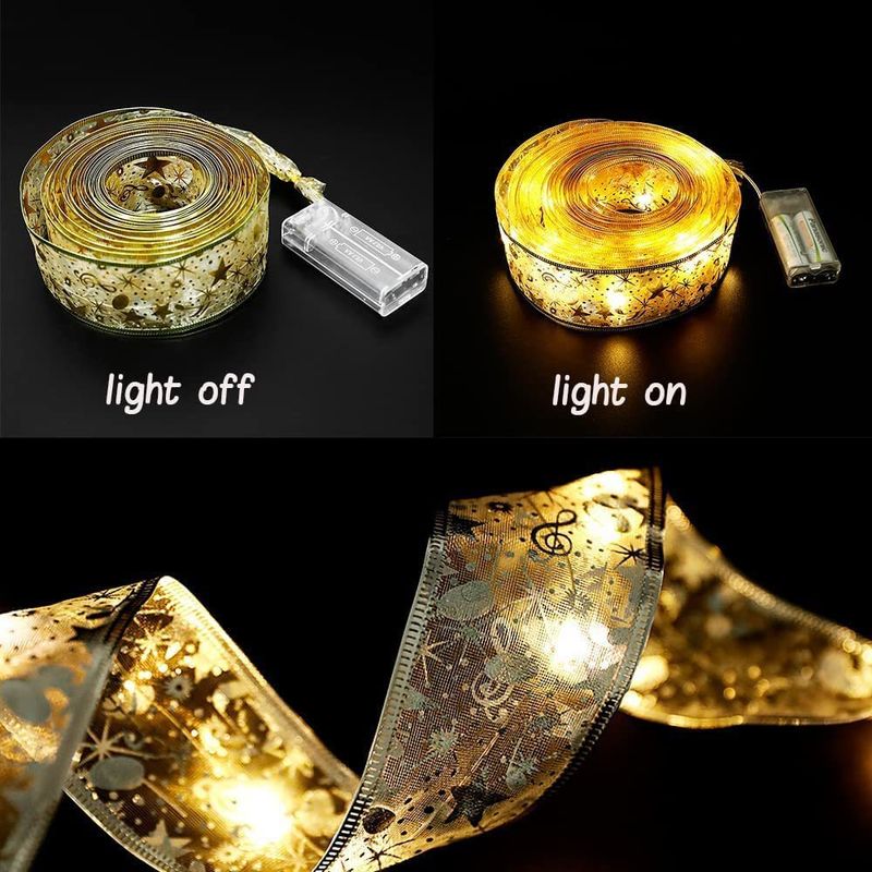 LED String Lights Supplies Christmas Tree Decoration Pendant Gift Gold Stamping Double Layer Ribbon_voghion.com