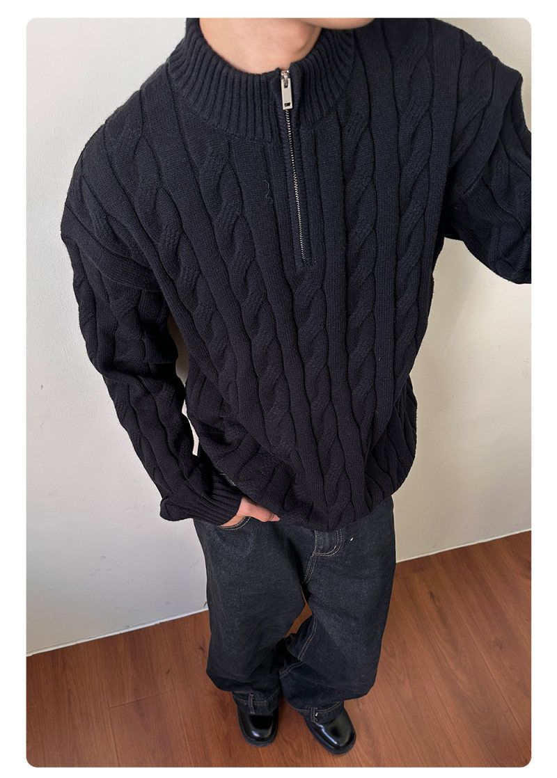 Classic Cable Knit Sweater - Men's & Women's Quarter-Zip Pullover, Vintage-Inspired Textured Design, Fall & Winter Layering Essential_voghion.com