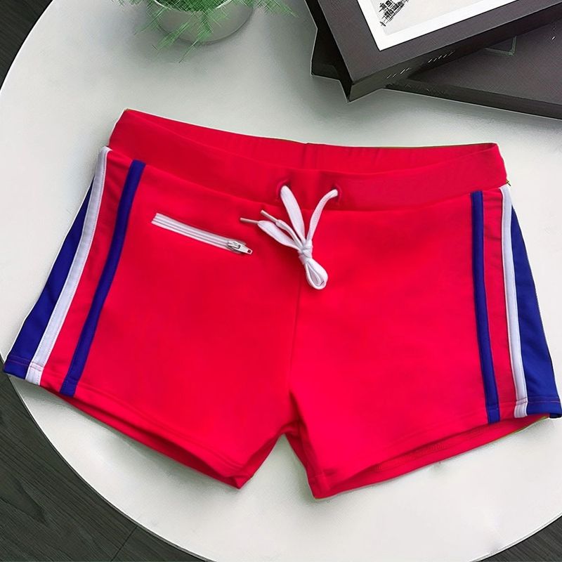 2024 Men's Clothing foreign trade new men's color-blocked zipper tether slim fit boxer shorts for swimming and beach manufacturers in stock_voghion.com