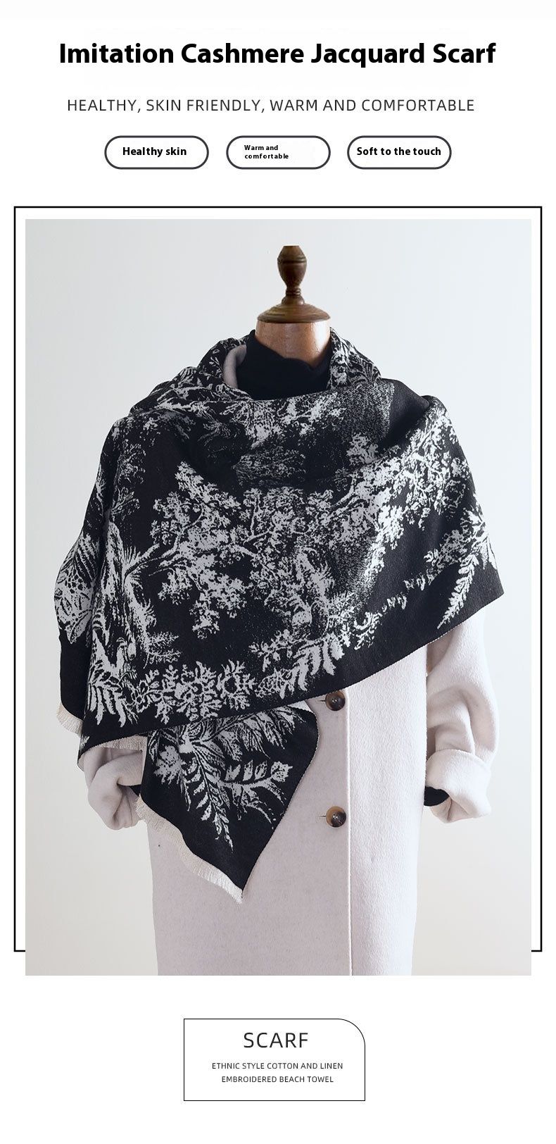 Autumn And Winter Artistic Style Cashmere Flower Scarf Korean Edition Women's Fashion Style Atmosphere Medium Long Warm Scarf_voghion.com