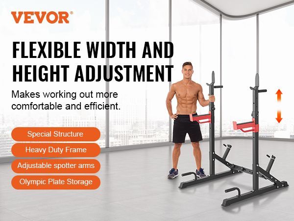 VEVOR Squat Stand Power Rack, Multi-Functional Barbell Rack With Hook, Weight Plate Storage Attachment, Adjustable Free Bench Press Stands, Max Load 600 Lbs Steel Exercise Squat Stand For Gym/Home Gym_voghion.com