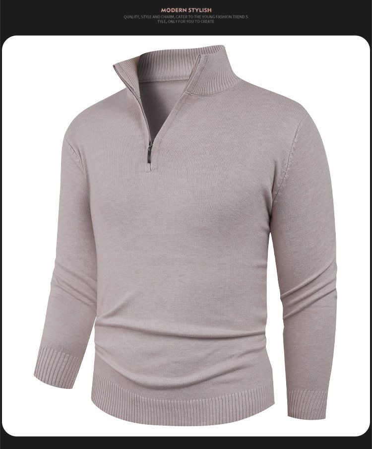 Maglione da uomo in maglia con cerniera parziale, vestibilità slim, casual, collo alto, leggero e comodo, per autunno e inverno._voghion.com