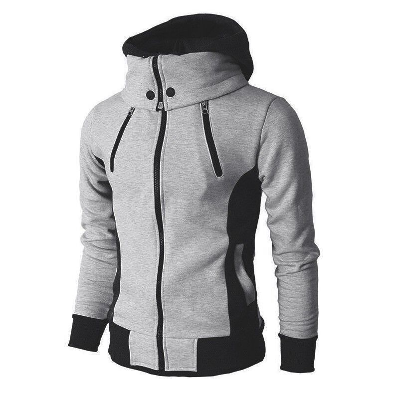 Herbst Winter Männer gefälschte zweiteilige Sport Strickjacke Pullover Mode Kapuze Rollkragenpullover Mantel_voghion.com