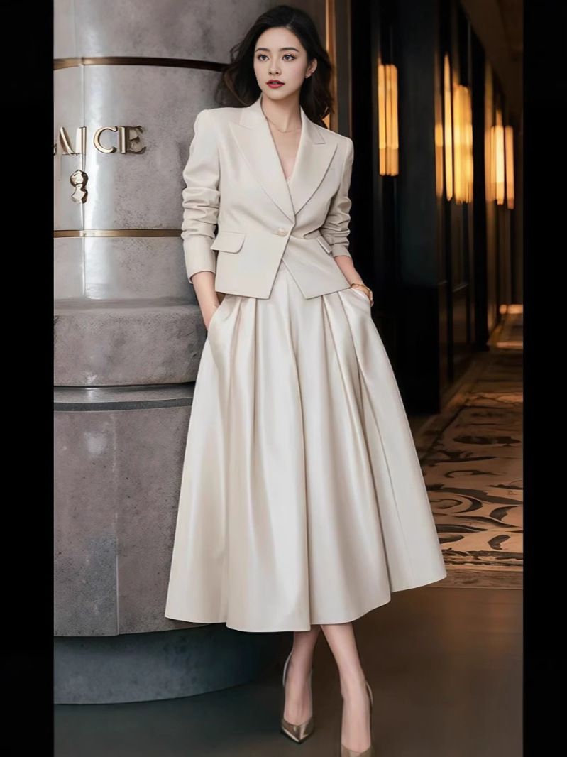 Mädchen Frühjahr 2025 Neue Damenmode Outfit Zweiteiliges Set Eleganter Anzug Rock Hochwertig Stilvoll Pendler_voghion.com