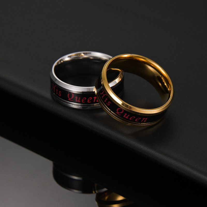 Display della temperatura con rilevamento della temperatura per uomo e donna Anello King e Queen in acciaio al titanio_voghion.com