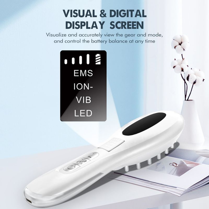 Elektrisk massage kam EMS färg ljus hårväxt applikator Negativ jon hårbotten massager Hår kam_voghion.com