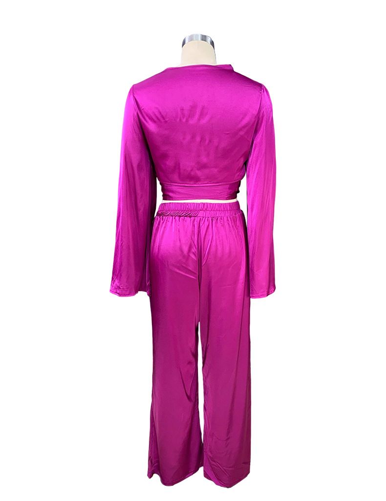 Autumn solid color long-sleeved tops straight trousers casual suit two-piece set_voghion.com