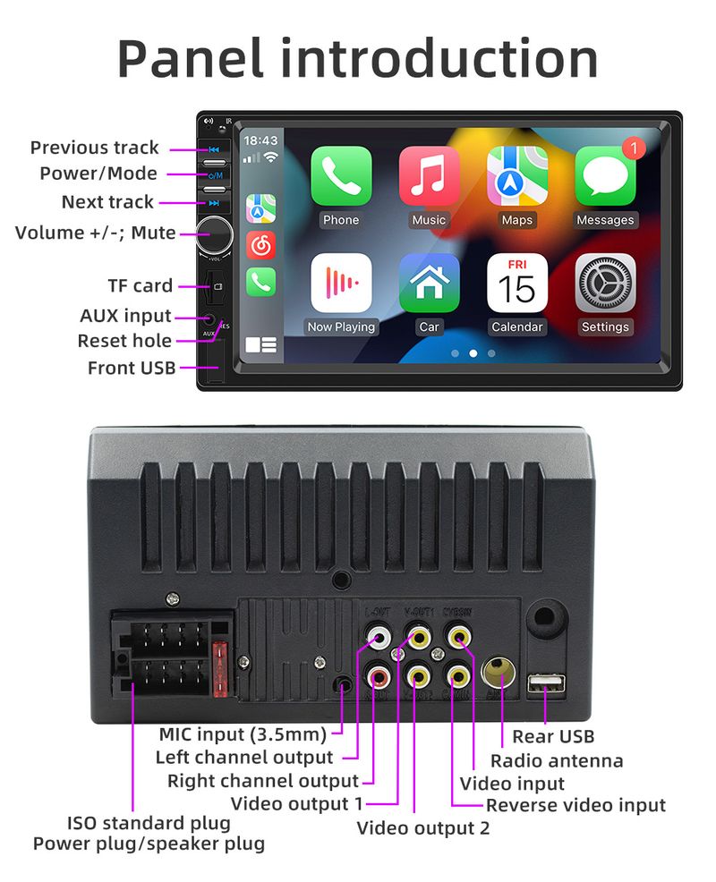 Autoradio 7" avec CarPlay sans fil - Lecteur MP5 à écran tactile HD et Bluetooth_voghion.com