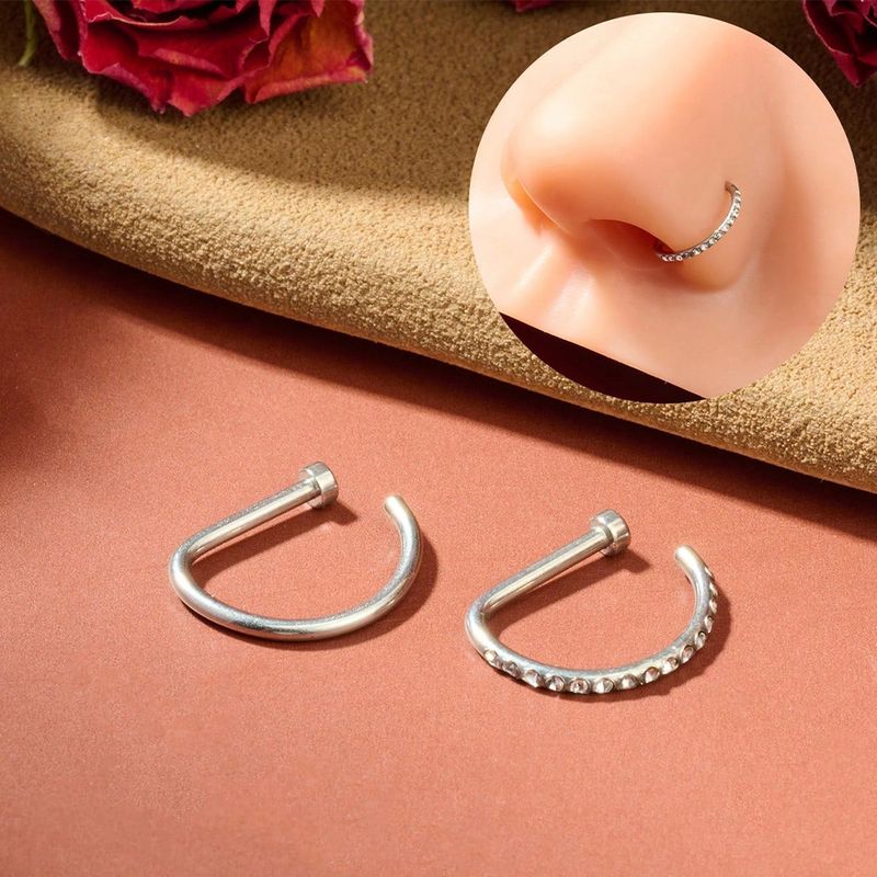 18G 2-5pc D-Shaped Fake Nose Ring Hoops Set, Faux Nose Rings Nose Hoops, Stainless Steel Small Body Cartilage Piercing Jewelry_voghion.com