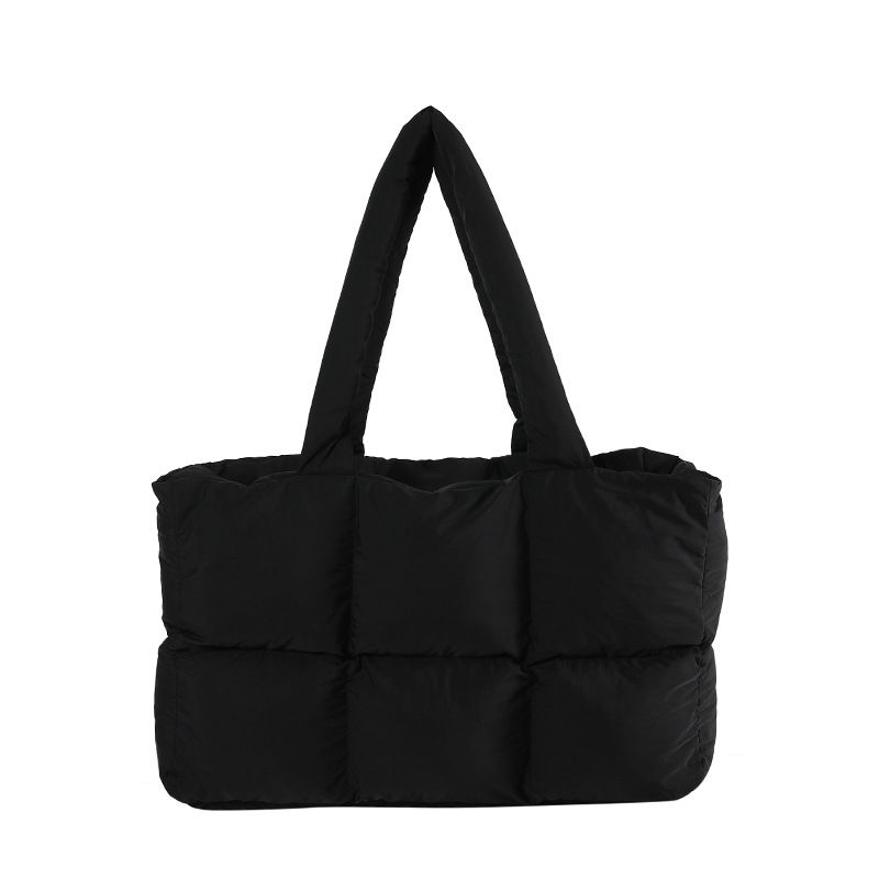 Borsa a tracolla singola, capiente, morbida e calda, in piumino quadrato, da donna, in tessuto nuvola_voghion.com