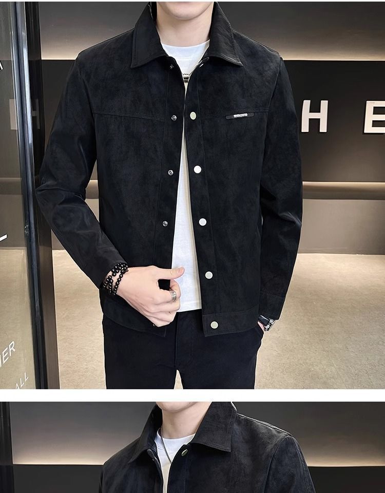 "Men's Suede-Look Jacket - -Inspired Slim Fit Casual Coat With Notch Lapel & Side Pockets (Brown/Black, M-3XL)"_voghion.com