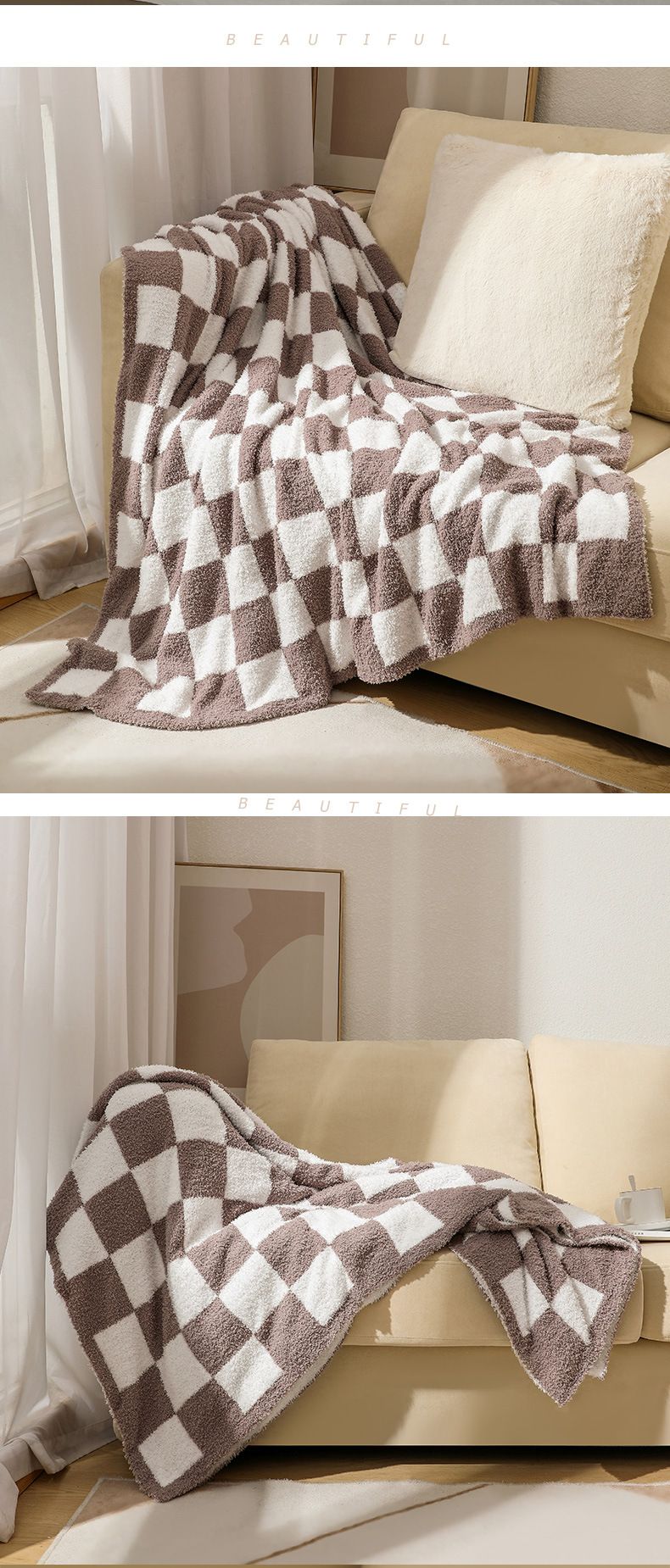 INS Nordic divano coperta a scacchiera scozzese coperta piccola aria condizionata lavorata a maglia, coperta per pisolino in velluto con bordo mezzo_voghion.com