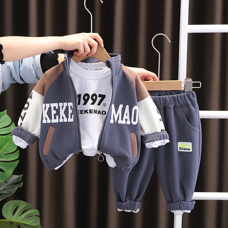 2024 Spring New Casual Cartoon Sports English Color blocked Three piece Set_voghion.com