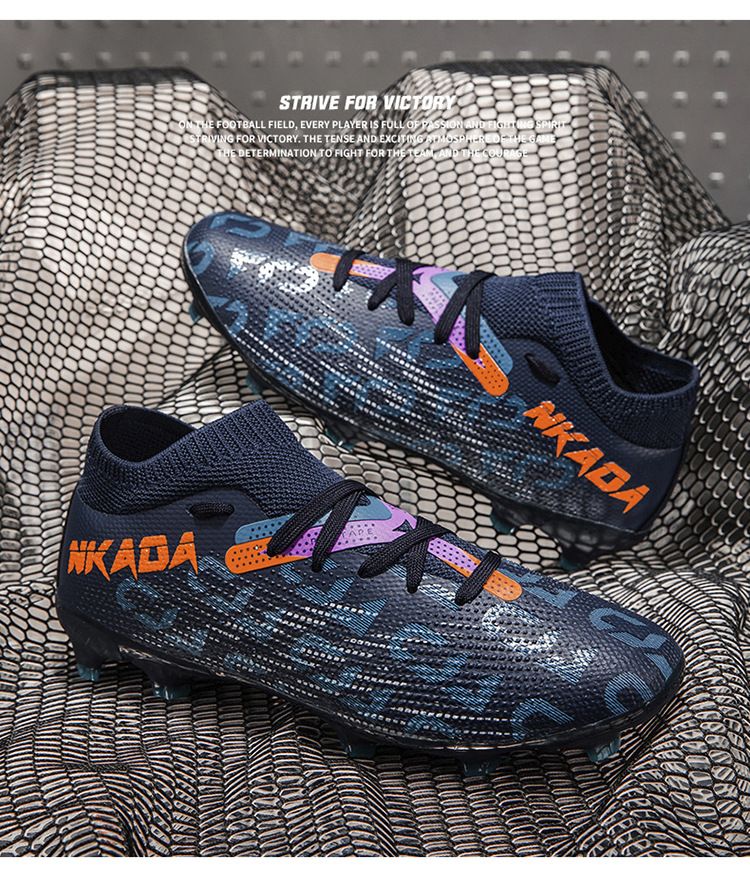 New high top football shoes for men and women seamless flying knitting long nail shoes broken nails grass professional training shoes_voghion.com