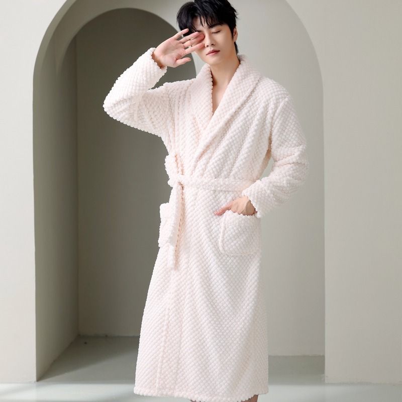 Pigiama da uomo in pile corallo, camicia da notte, accappatoio termico in pile spesso, flanella, taglie forti_voghion.com