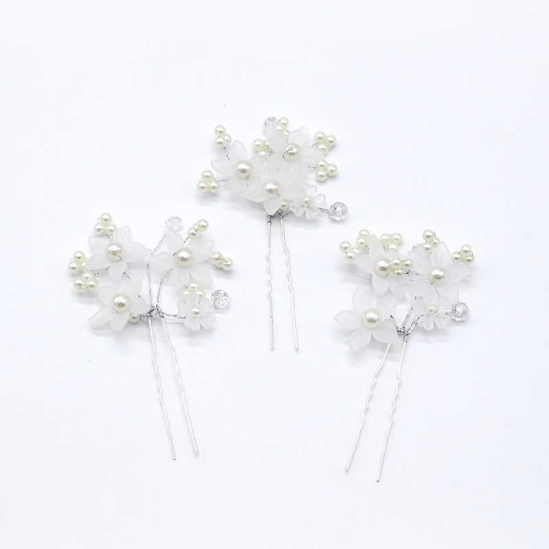 Bruids bruiloft hoofdtooi haaraccessoires rode en witte parel kralen matte bloem haarplug U-vormige haarplug haarspeld groothandel_voghion.com