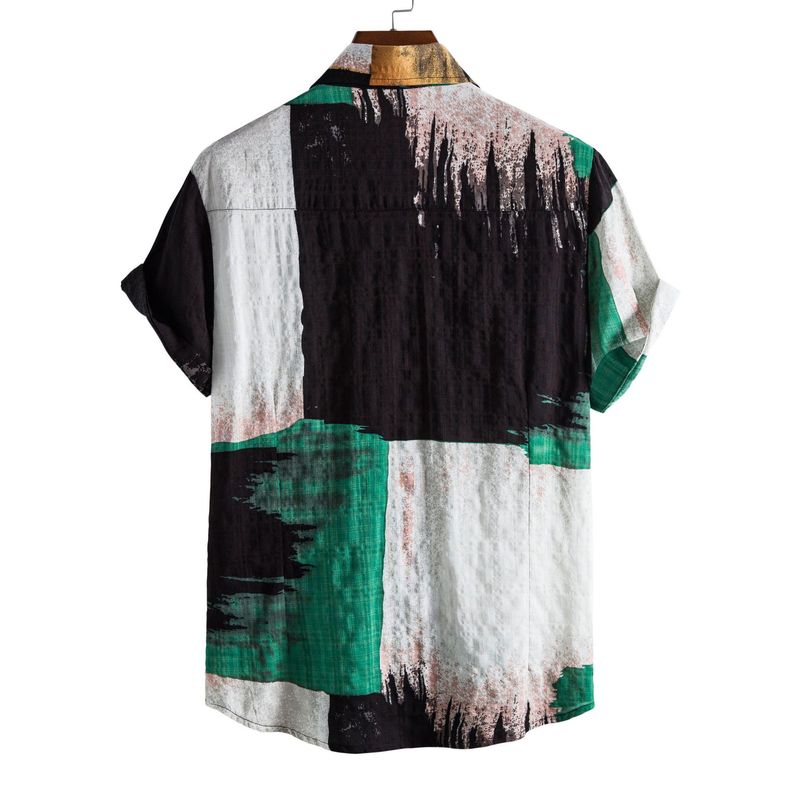 Nuovo cardigan colorato con fiori frammentati estivi 2021 camicia casual da spiaggia con collo a polo e maniche corte da uomo_voghion.com