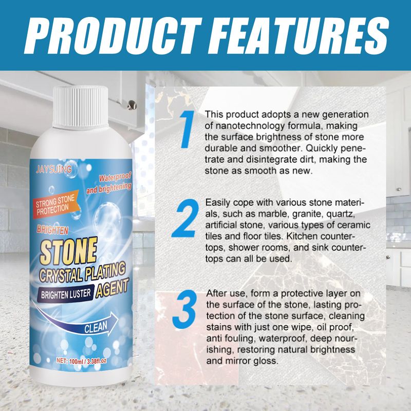 Stone countertop crystal plating agent, kitchen quartz tile scratch repair cleaning stains brightener_voghion.com