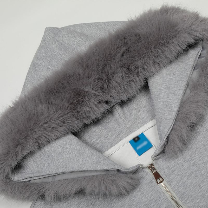 Felpa con cappuccio e collo in pelliccia per uomo, stile autunnale e invernale, decorazione con rivetti in metallo, design unico, mezza zip ampia_voghion.com