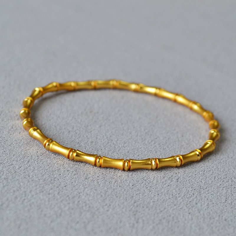China-Chic New Chinese Popular Literature And Art Brass Ancient Gold Plated Frosted Bamboo Knot Elastic Bracelet Rising_voghion.com
