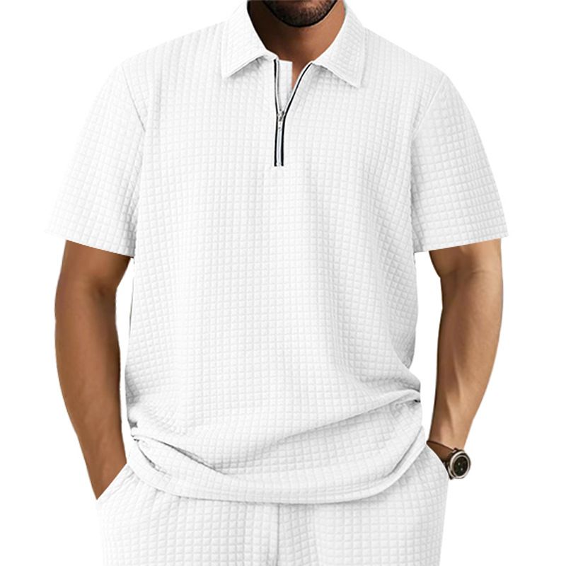 Sommer Herren Poloshirt mit lockerem Jacquard-Reißverschluss im amerikanischen Stil, kurzärmelig_voghion.com