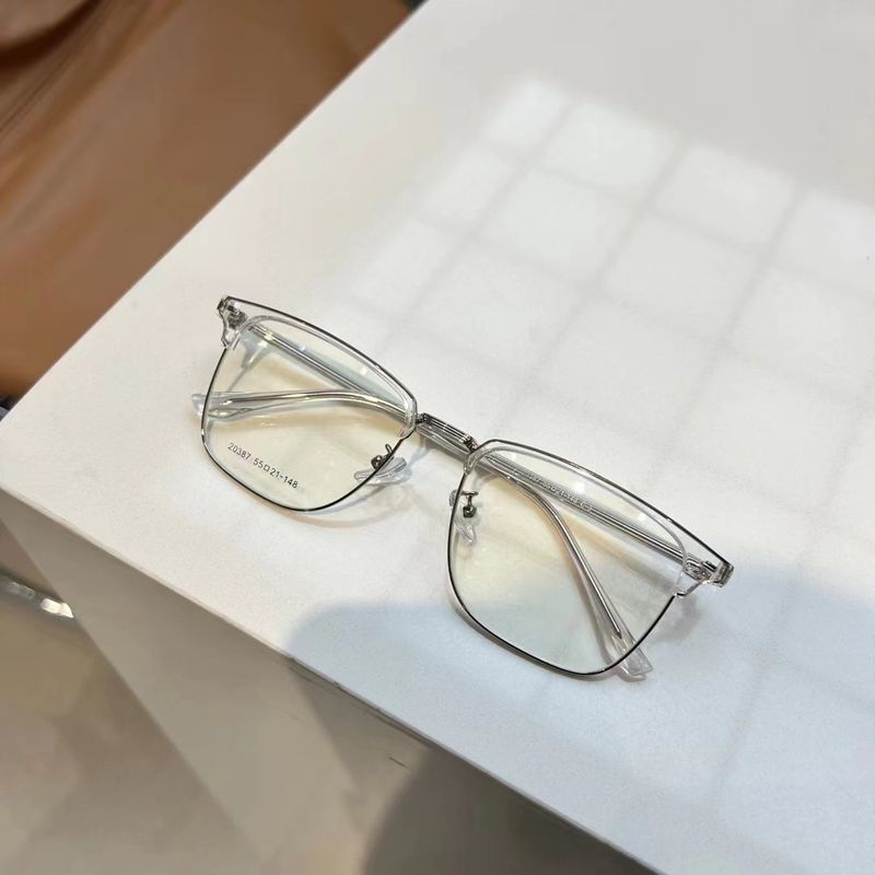 Men's Business Half frame TR Eyebrow Insert Heart Foot Frame Can be Equipped with Degree Anti Blue Light Flat Glasses_voghion.com