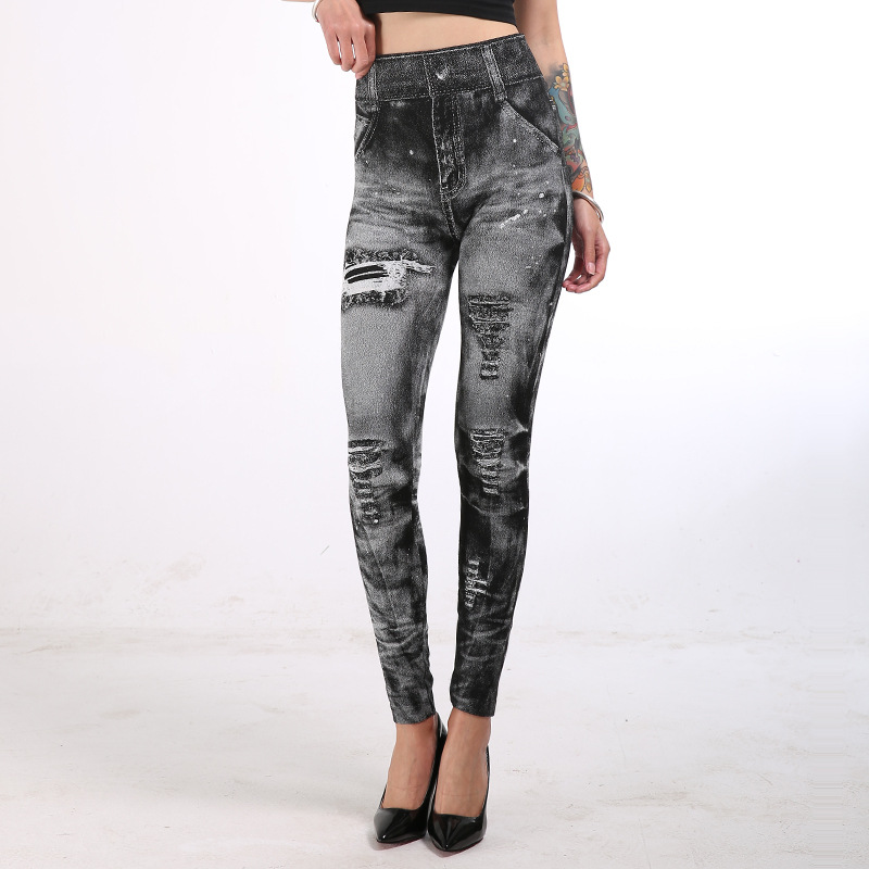 Leggings imitation denim pour femmes, pantalons multicolores populaires à neuf points pour soulever les hanches_voghion.com