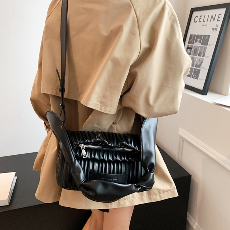 Borsa a pieghe da donna New Fashion Design Sense Borsa a tracolla tinta unita di nicchia Borsa ascellare Borsa a tracolla senior semplice_voghion.com