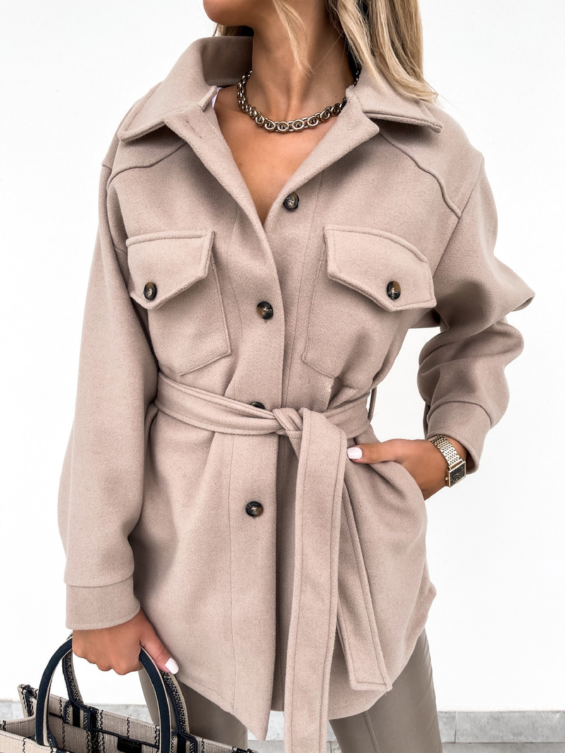 Cappotto ampio in lana con camicia monopetto in tinta unita spessa con risvolto alla moda da donna_voghion.com