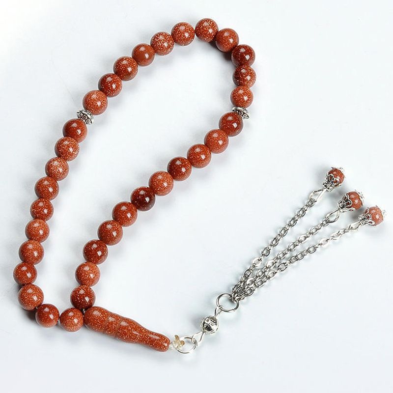 Pulsera musulmana de 33 cuentas de oración islámicas de 10 mm con exquisita piedra de arena dorada, diseño original hecho a mano._voghion.com